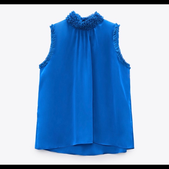 NWT Zara HIGH COLLAR BLUE SATIN EFFECT TOP - Picture 9 of 11